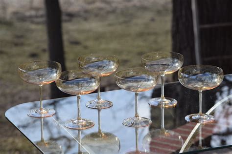 Vintage Light Amber Champagne Coupe Glasses Set Of 6 Vintage