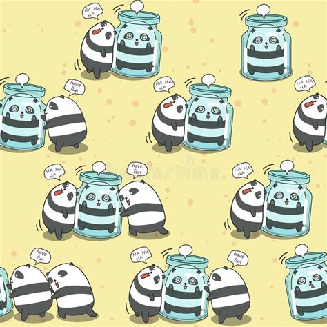 Seamless Pandas Are Playing Together Pattern Stock Vector