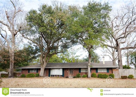 The queen annes, the brownstones, the gothic cottages, and the greek revivals. American Ranch Style Brick Home Stock Photo - Image of ...
