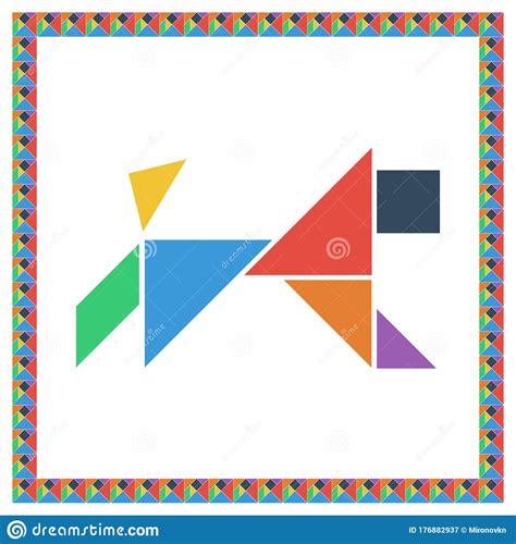 Tangram Brain Game Dog Flat Ui Color Vector Illustration Stock Vector