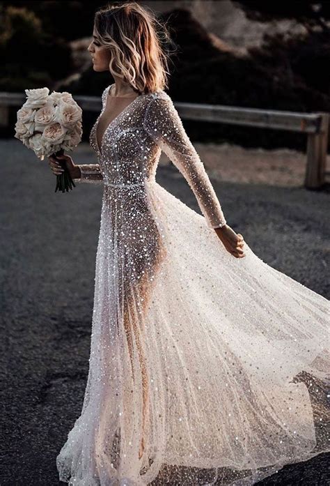 Sequin Wedding Dress With Sleeves Encycloall