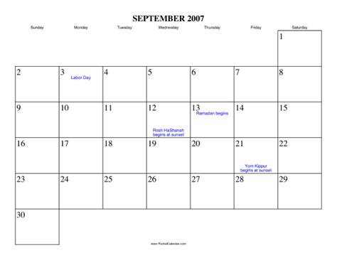 September 2007 Calendar