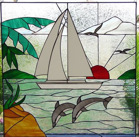 beautiful sailboat stained glass window this piece can bring a beautiful beach theme for your
