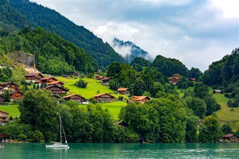 Village Iseltwald At Lake Brienz Beautiful Lake In The Alps At