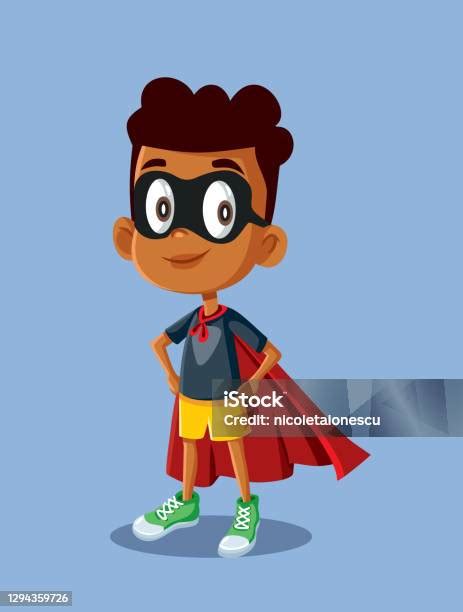 Superhero African Boy Vector Illustration Cartoon Stock Illustration