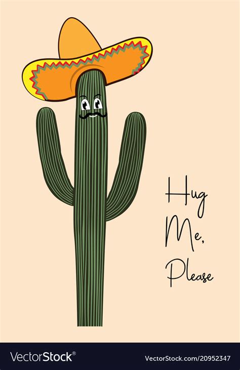 Print With Funny Saguaro Cactus In Royalty Free Vector Image