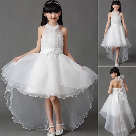 Ragazze Bianco Fiore Damigelle Partito Wedding Dress Pearl Kids Dresse