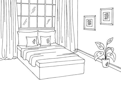 280 Bedroom Black White Graphic Interior Sketch Illustration Vector