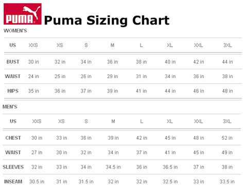 Puma Clothes Size Chart