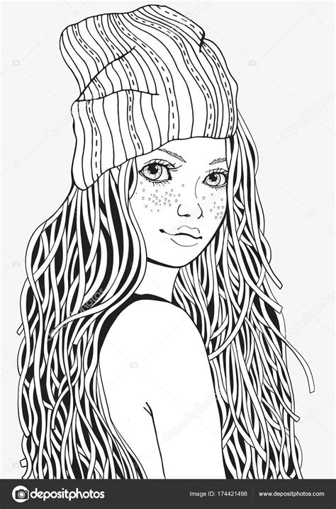 Cute Girl Coloring Book Page — Stock Vector © 174421498