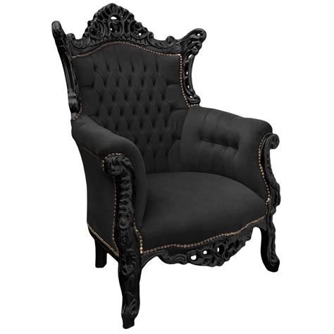 This sumptuous baroque bergere armchair has a beautiful black velvet fabric of a very good comfort. Grand Rococo Baroque armchair black velvet and glossy black