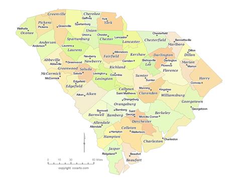 State Of South Carolina County Map With The County Seats Cccarto