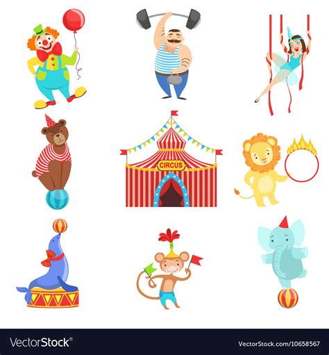 Circus Related Objects And Characters Set Vector Image
