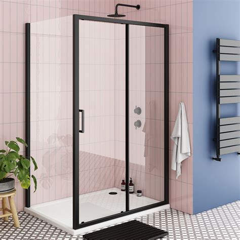 Turin Matt Black 1200 X 800mm Sliding Door Shower Enclosure Pearlstone Tray Victorian