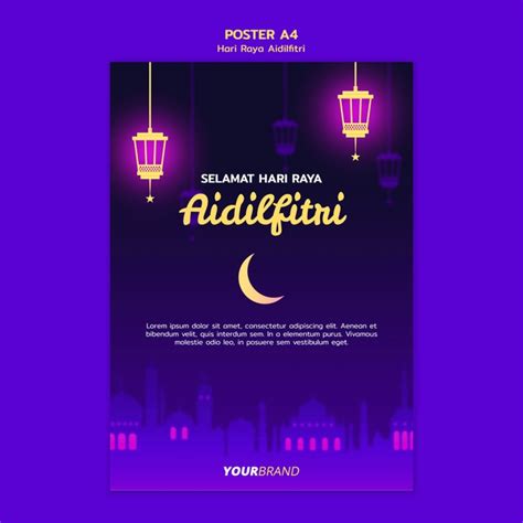 Pelita (oil lamps) will be lit up to reach its height on the 27th night of ramadhan, called the tujuh likur night. Free PSD | Hari raya aidilfitri poster template with ...