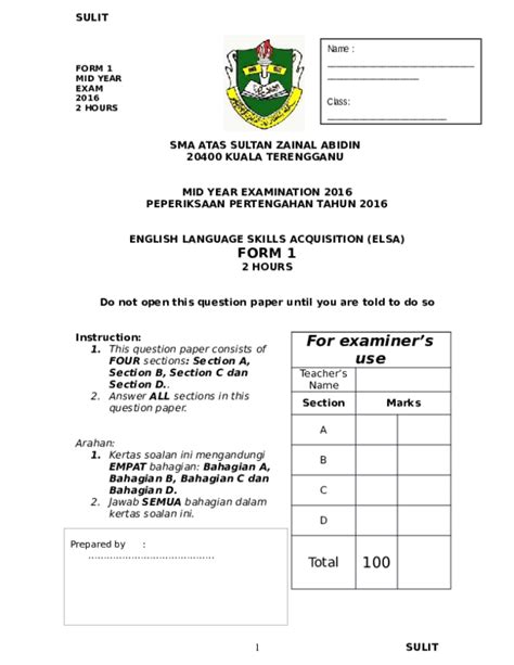 Form 1 English Exam Paper Malaysia New Format For Pt3 2019 Parenting