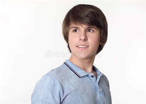 Portrait Of Young Handsome Man Teenage Boy Isolated On Studio W Stock