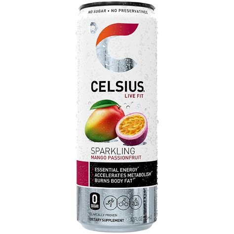 Celsius Sparkling Energy Drink No Sugar Or Preservatives Mango Passionfruit 12 Drinks 12 Fl Oz
