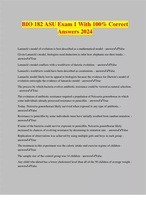 BIO 182 ASU Exam 1 With 100% Correct Answers 2024 - BIO 182 - Stuvia US