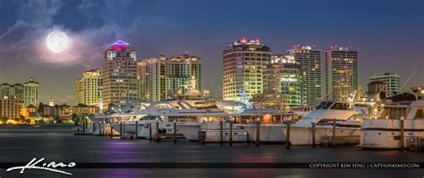 Full Moon West Palm Beach Skyline At Marina Hdr Photography By