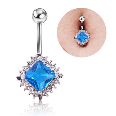 Wholesale 1pc Cz Crystal Stone Belly Button Rings Pircing Surgical Steel Belly Bars Belly Rings