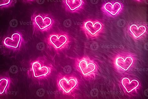 Valentines Day Background Neon Pink Heart On White Fur 5930757 Stock