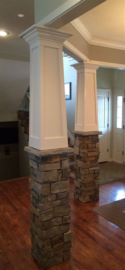 Tapered Craftsman Columns With Stone Base Built Over Existing