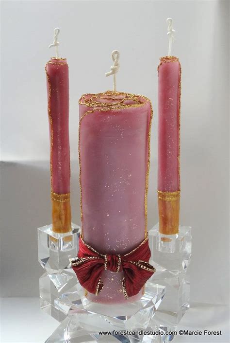 Dusty Rose And Gold Glitter Candle Unity Candle Set You Choose Ribbon