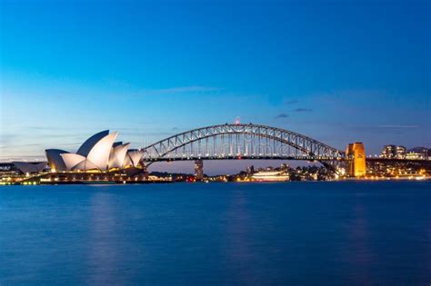 Sydney Opera House And Sydney Harbour Bridge At Night Editorial Stock