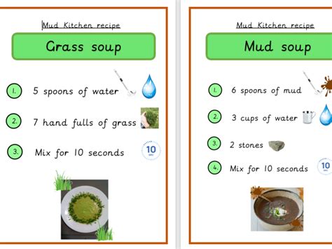 Mud Kitchen Recipe Cards Teaching Resources