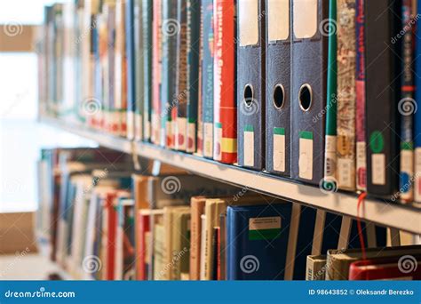 Box File Folders On A Bookshelf In A Library Stock Photo Image Of