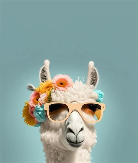 Premium Ai Image A White Llama With A Flowered Headband And