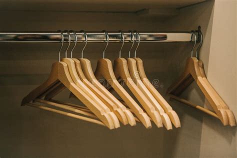 Empty Hangers Hang In A Row In The Closet Stock Image Image Of