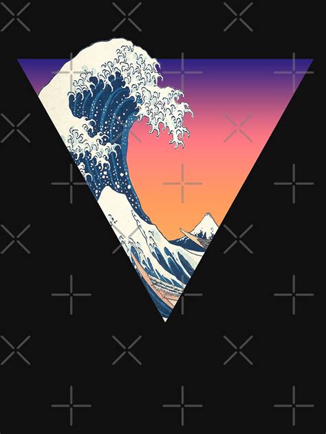 Great Wave Off Kanagawa Vaporwave Retro Aesthetic Pullover Hoodie By