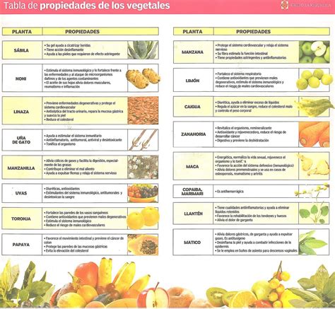 Tabla De Alimentos Y Sus Propiedades Alimentos Con Vitamina A