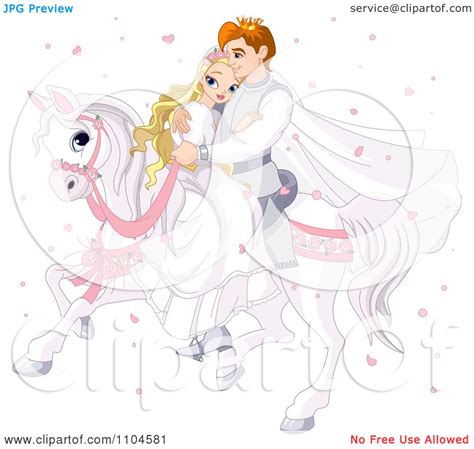 Clipart Fairy Tale Prince And Princess Wedding Couple Riding Together