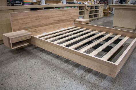 Free delivery & financing available. Custom made featured Blackbutt Floating Bed | Custom bed ...