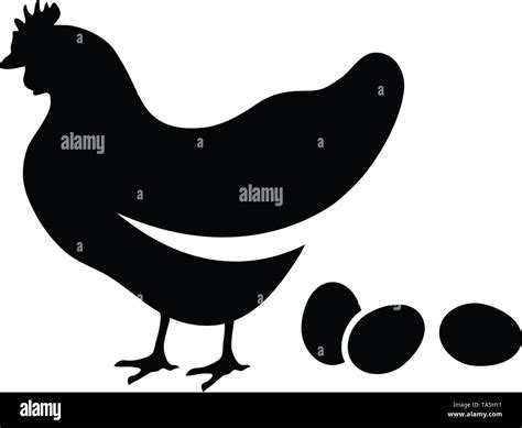 Vector Black And White Icon Of Hen Or Chicken With Hen Eggs Animal