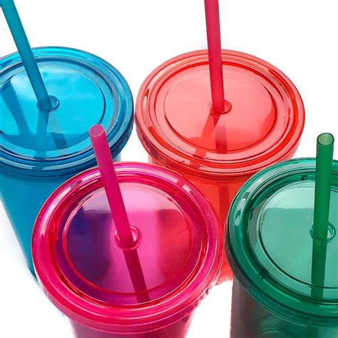 Wholesale Customized Plastic Cup With Lid And Strawacrylic Double Wall