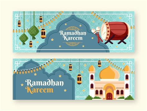Free Vector Flat Horizontal Banner Template For Ramadan Celebration