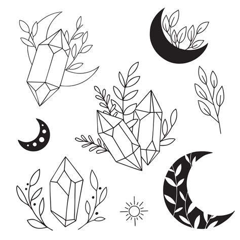 Vector Line Drawing Graphic Magical Esoteric Elements Set
