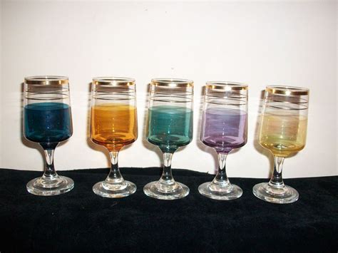 Five Vintage Coloured Sherry Shot Glasses Glassware Drinking Shot Glasses Glassware