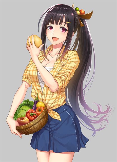 Gamerag Zhen Lu Original Pepper Highres Girl D Apple Basket Bell Pepper Black Hair