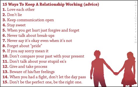 15 ways to keep a relationship working advice 1 love each other 2 don t lie 3 keep