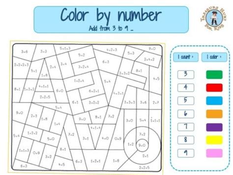 Addition Color By Number Worksheet First Grade Treasure Hunt 4 Kids