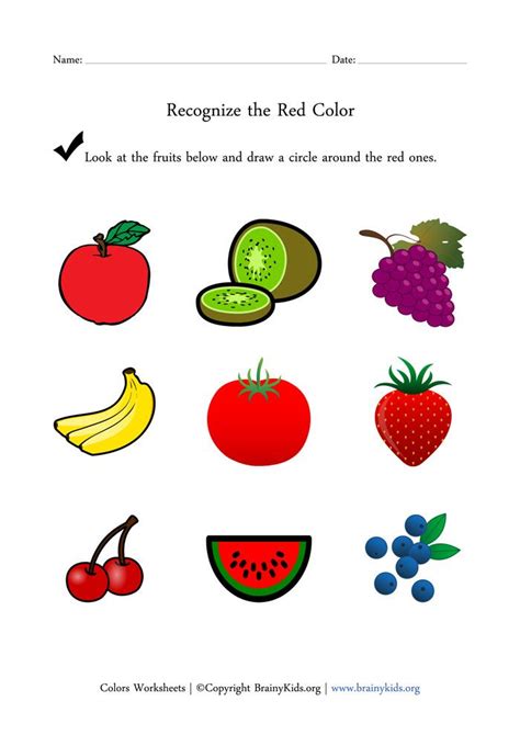 Recognize The Red Color Fruits Worksheet For Early Childhood