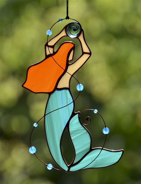 Mermaid Decoration Stained Glass Mermaid Suncatcher Mermaid T Idea Window Hangings
