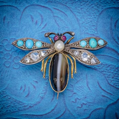 Antiques Atlas Antique Victorian Insect Brooch Diamond Turquoise