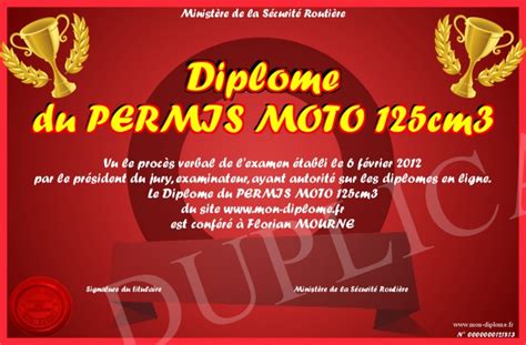 Diplome Du Permis Moto 125cm3