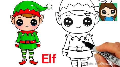 How To Draw A Christmas Elf Easy And Cute Youtube